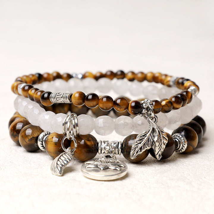 Buddha Stones 3PCS Natural Quartz Crystal Beaded Healing Energy Lotus Bracelet - Tiger Eye - image 26