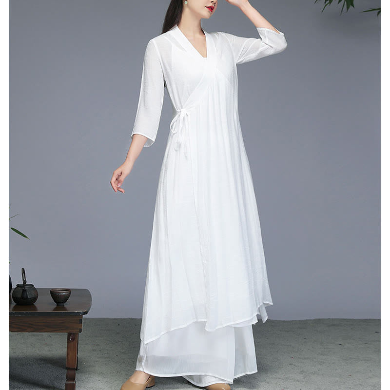 Buddha Stones Hanfu Style Midi Dress Wide Leg Pants Meditation Zen Practice Yoga Dance Clothing - image 7