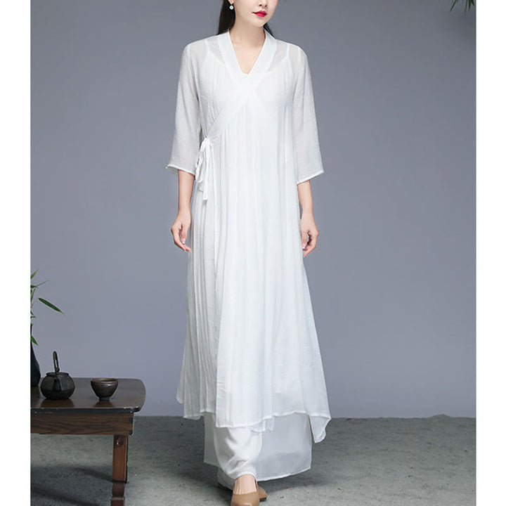 Buddha Stones Hanfu Style Midi Dress Wide Leg Pants Meditation Zen Practice Yoga Dance Clothing - image 9