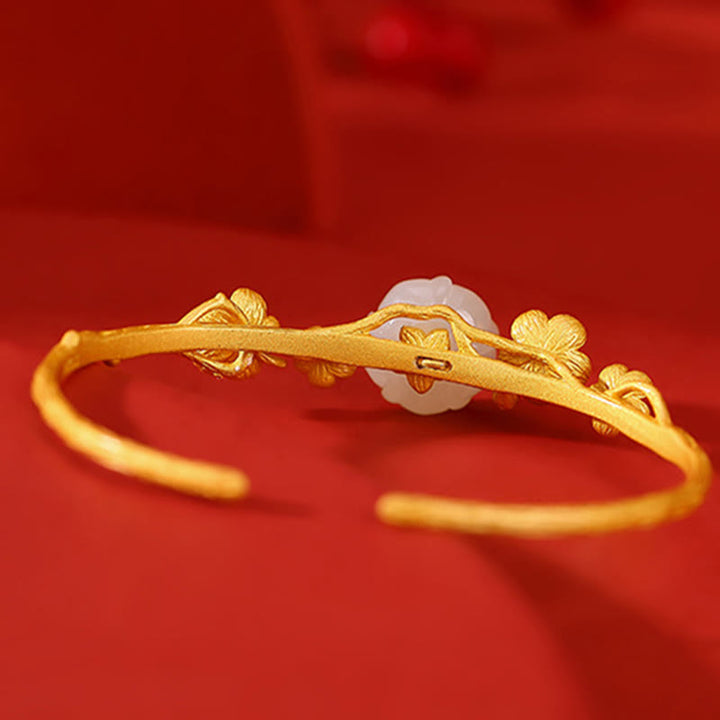 Buddha Stones 925 Sterling Silver Plated Gold Hetian Jade  Plum Blossom Luck Necklace Pendant Bracelet Bangle Ring - image 10