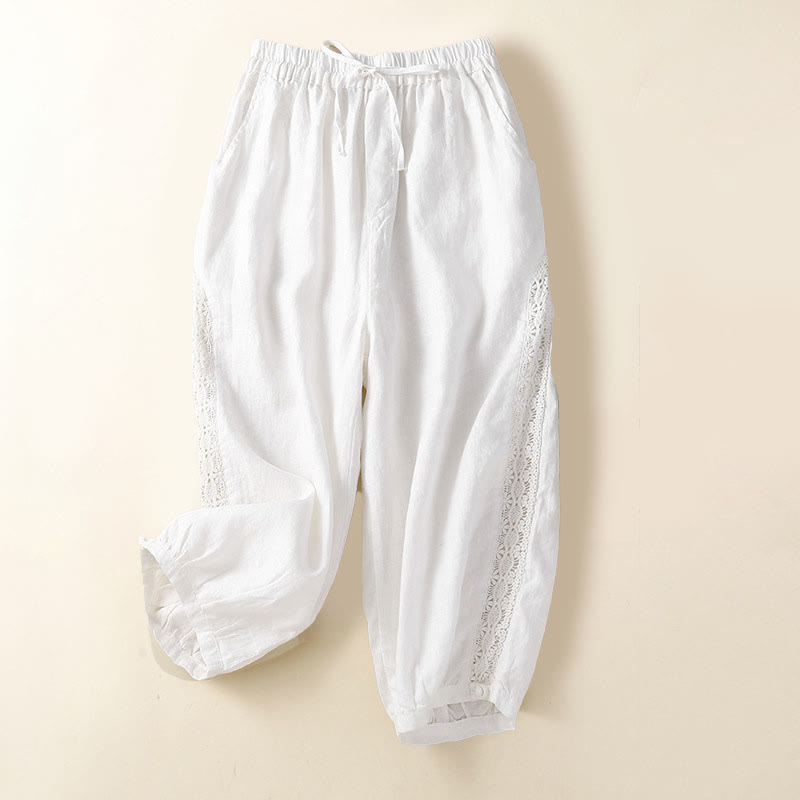 Buddha Stones Solid Color Flower Loose Drawstring Harem Pants With Pockets - White - US8-10,UK/AU12-14,EU40-42 (2XL) - image 11
