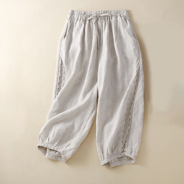 Buddha Stones Solid Color Flower Loose Drawstring Harem Pants With Pockets - Beige - US8-10,UK/AU12-14,EU40-42 (2XL) - image 1