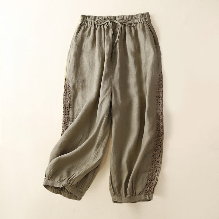 Buddha Stones Solid Color Flower Loose Drawstring Harem Pants With Pockets - Khaki - US8-10,UK/AU12-14,EU40-42 (2XL) - image 27