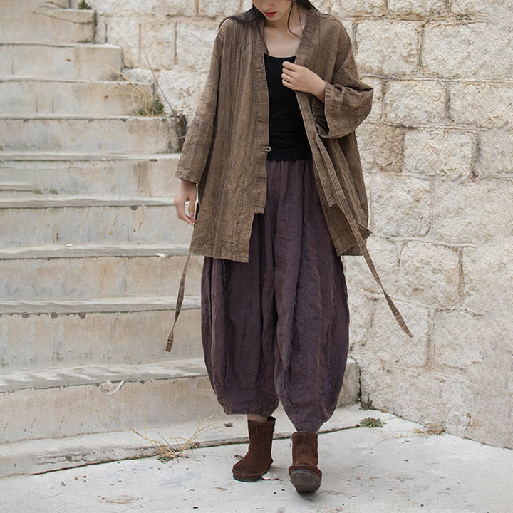 Buddha Stones Tie Dye Lace-up Design Coat Zen Meditation Open Front Top Jacket - image 5