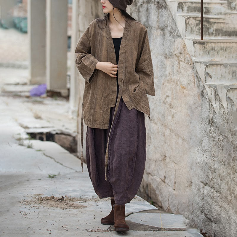 Buddha Stones Tie Dye Lace-up Design Coat Zen Meditation Open Front Top Jacket - image 8