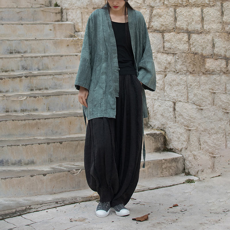 Buddha Stones Tie Dye Lace-up Design Coat Zen Meditation Open Front Top Jacket - image 28