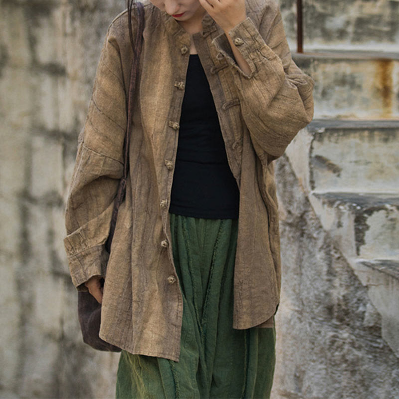 Buddha Stones Tie Dye Frog-Button Long Sleeve Zen Meditation Open Front Jacket - Brown(Top Only)US4-14,UK/AU8-18,EU36-46 (F) - image 0