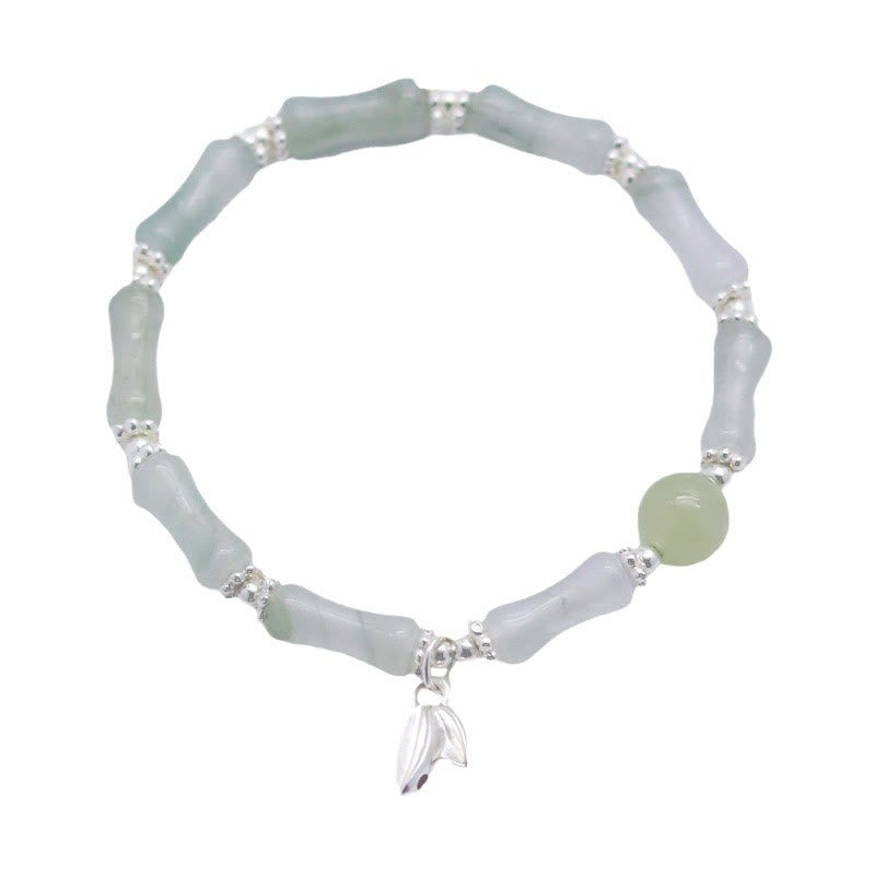 Buddha Stones 925 Sterling Silver Natural Tianshan Jade Bamboo Charm Luck Bracelet - image 8