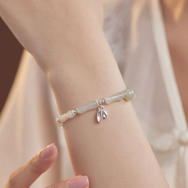 Buddha Stones 925 Sterling Silver Natural Tianshan Jade Bamboo Charm Luck Bracelet - image 4
