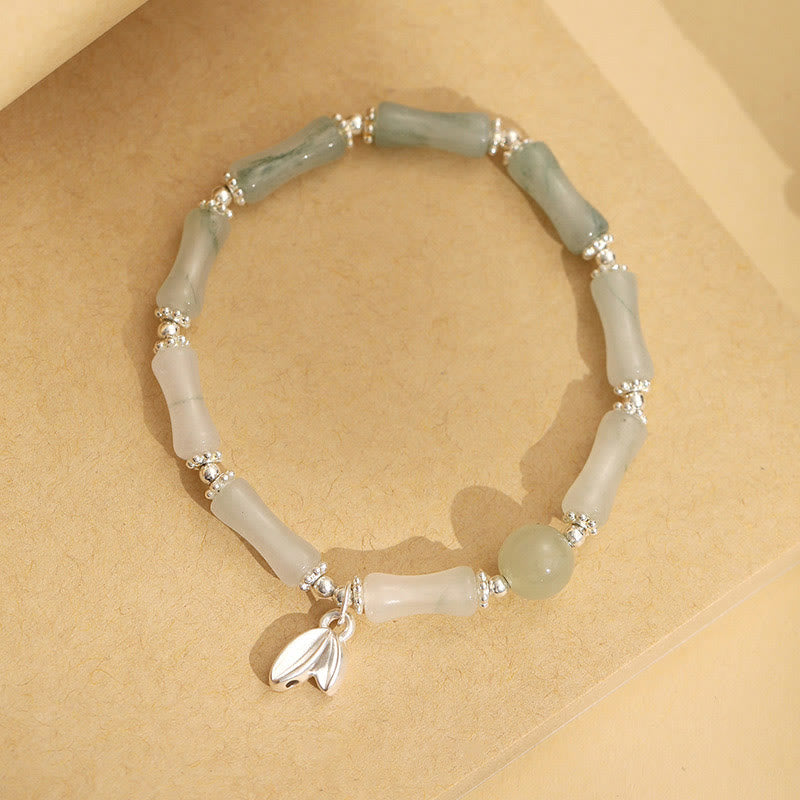 Buddha Stones 925 Sterling Silver Natural Tianshan Jade Bamboo Charm Luck Bracelet - image 1