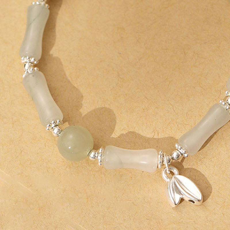 Buddha Stones 925 Sterling Silver Natural Tianshan Jade Bamboo Charm Luck Bracelet - image 2