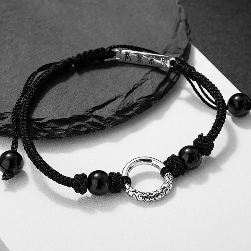 Buddha Stones 925 Sterling Silver Black Onyx Peace Buckle Protection Bracelet - image 1
