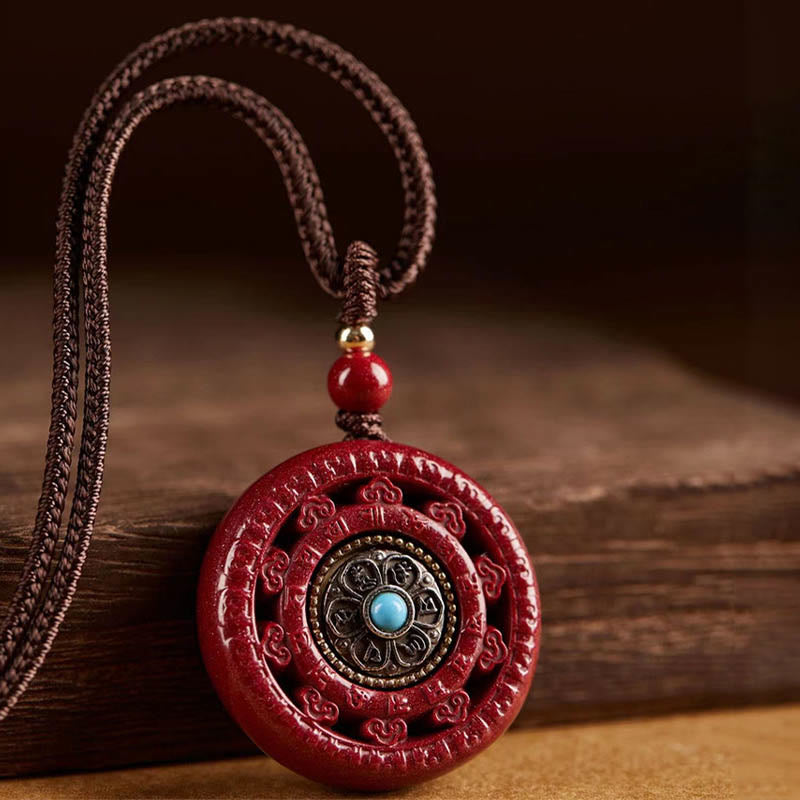 Buddha Stones Cinnabar Om Mani Padme Hum Blessing Rotatable Necklace Pendant - image 10