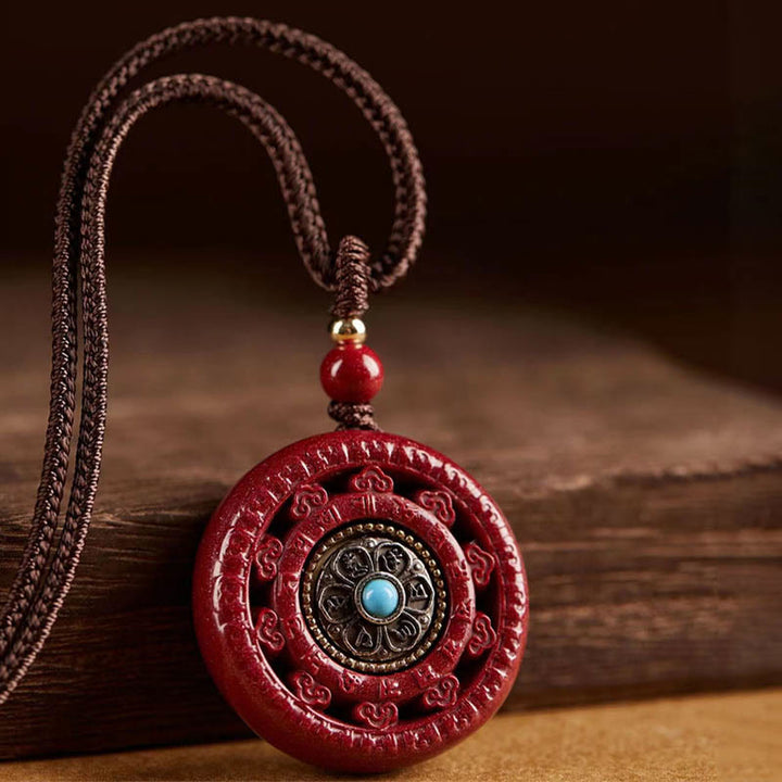 Buddha Stones Cinnabar Om Mani Padme Hum Blessing Rotatable Necklace Pendant - image 10