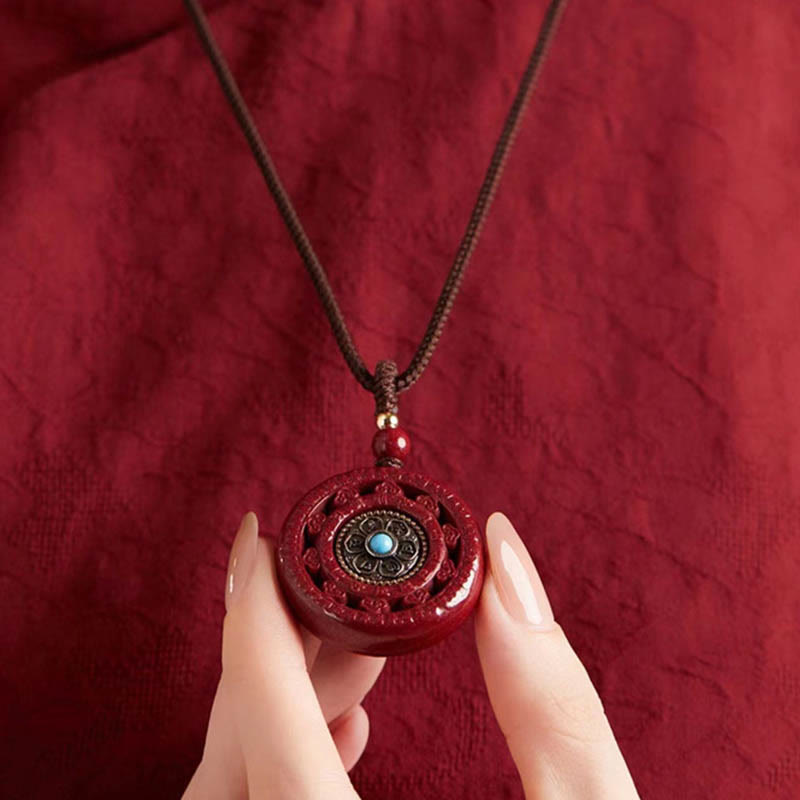 Buddha Stones Cinnabar Om Mani Padme Hum Blessing Rotatable Necklace Pendant - image 8