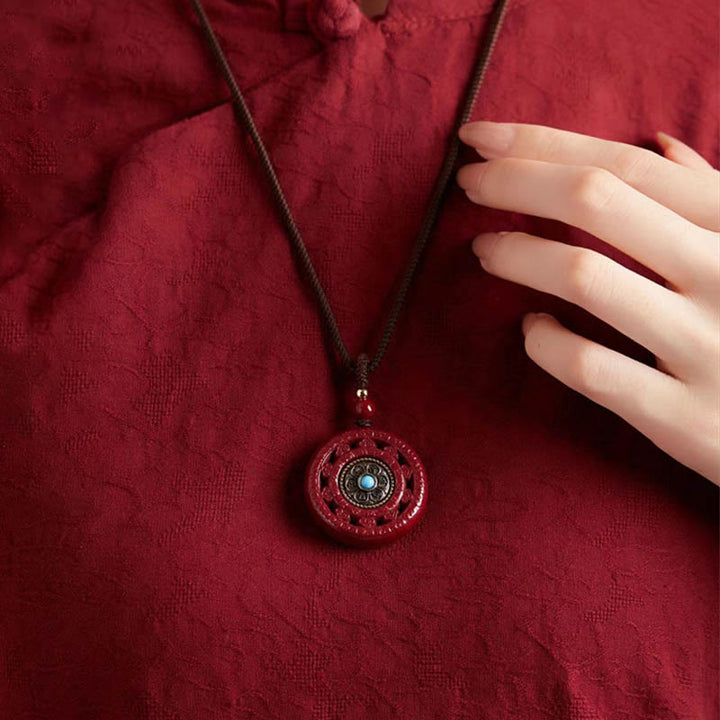 Buddha Stones Cinnabar Om Mani Padme Hum Blessing Rotatable Necklace Pendant - image 5