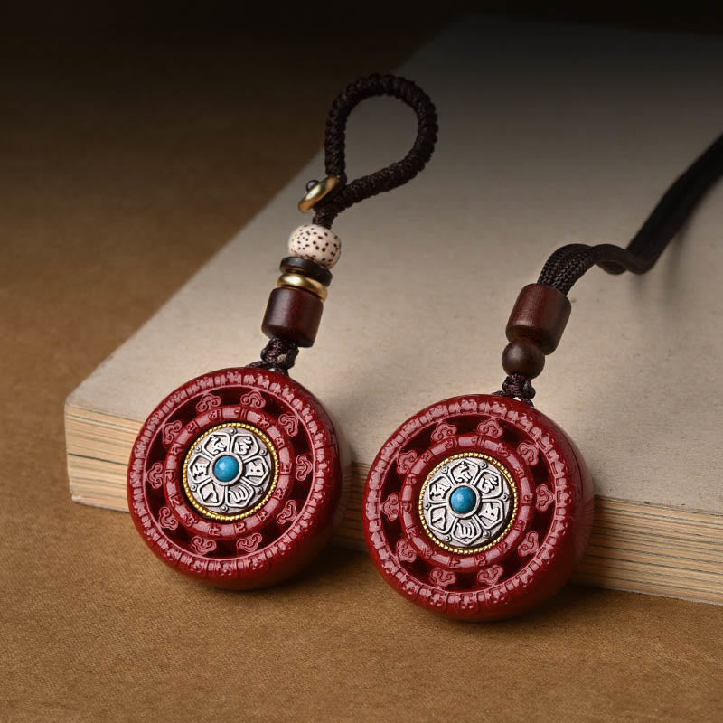 Buddha Stones Cinnabar Om Mani Padme Hum Blessing Rotatable Necklace Pendant - image 1