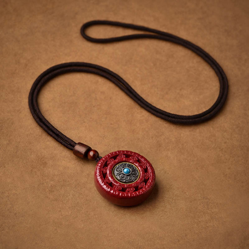 Buddha Stones Cinnabar Om Mani Padme Hum Blessing Rotatable Necklace Pendant - image 11