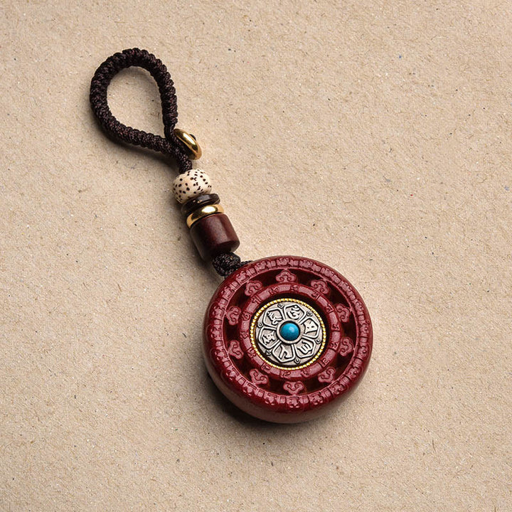 Buddha Stones Cinnabar Om Mani Padme Hum Blessing Rotatable Necklace Pendant - Cinnabar Key Chain - image 13