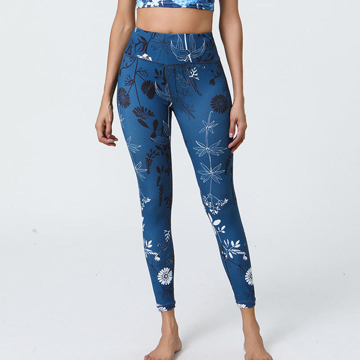 Buddha Stones Flowers Leaves Dandelions Pineapples Print Sports Fitness High Waist Leggings Women's Yoga Pants - Dark Blue Dandelions - US12,UK/AU16,EU44 (XL) - image 13
