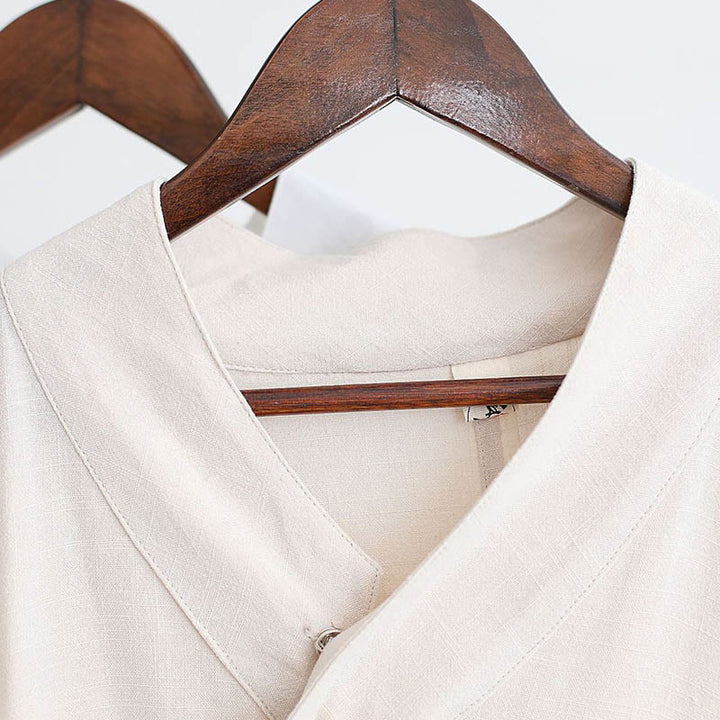 Buddha Stones 2Pcs V-Neck Men's Long Sleeve Shirt Top Pants Meditation Zen Tai Chi Cotton Linen Clothing Set - image 16