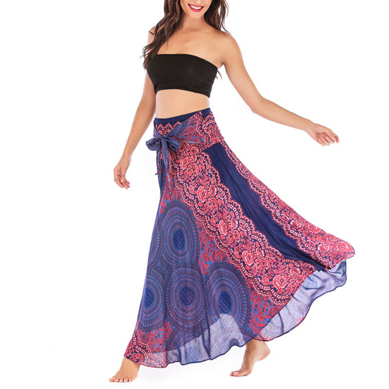 Buddha Stones Two Style Wear Bohemian Compass Rose Flower Lace-up Skirt Dress - image 11