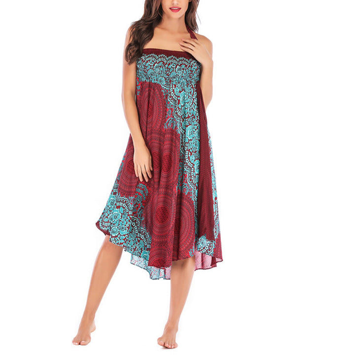 Buddha Stones Two Style Wear Bohemian Compass Rose Flower Lace-up Skirt Dress - image 42