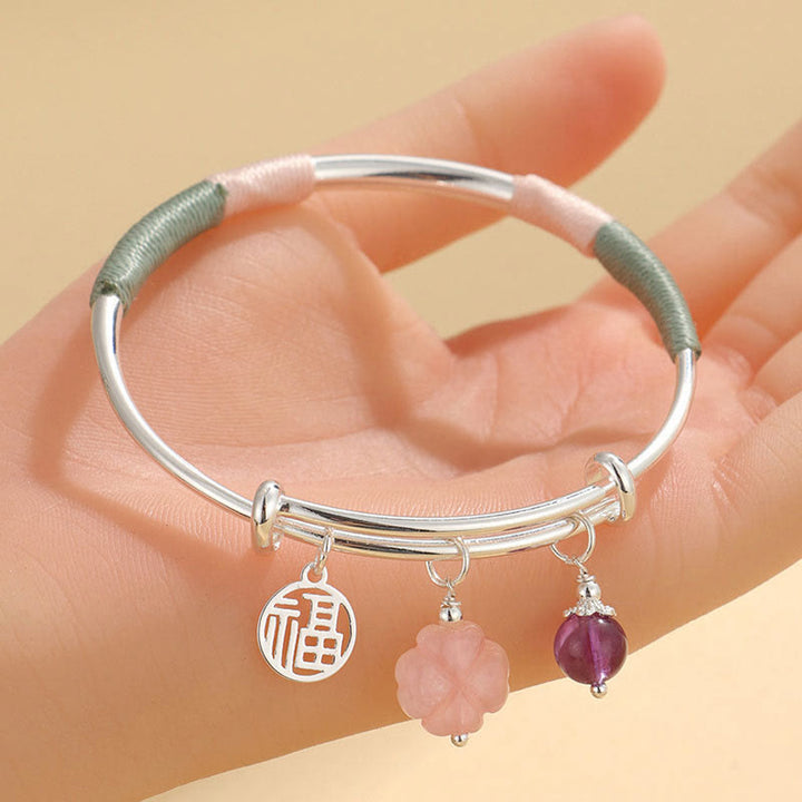 Buddha Stones Pink Crystal Peace Buckle Lucky Flower Love Bracelet Bangle - image 13