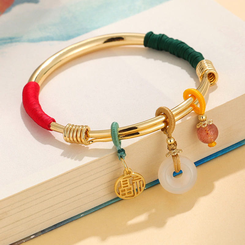 Buddha Stones Pink Crystal Peace Buckle Lucky Flower Love Bracelet Bangle - Gold Plated Peace Buckle(Inner Diameter: 56-60mm) - image 1