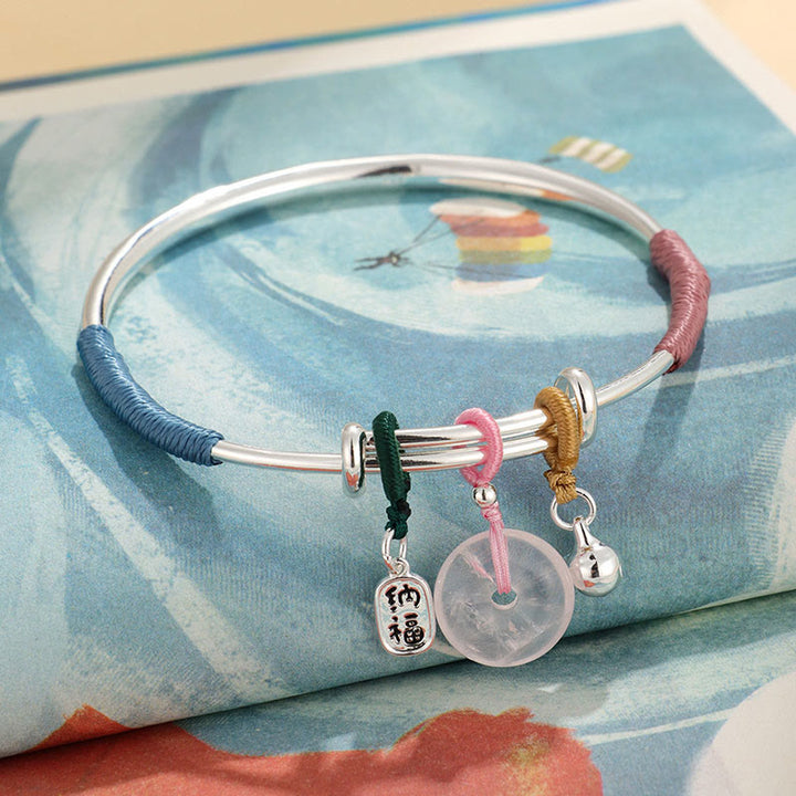 Buddha Stones Pink Crystal Peace Buckle Lucky Flower Love Bracelet Bangle - image 9