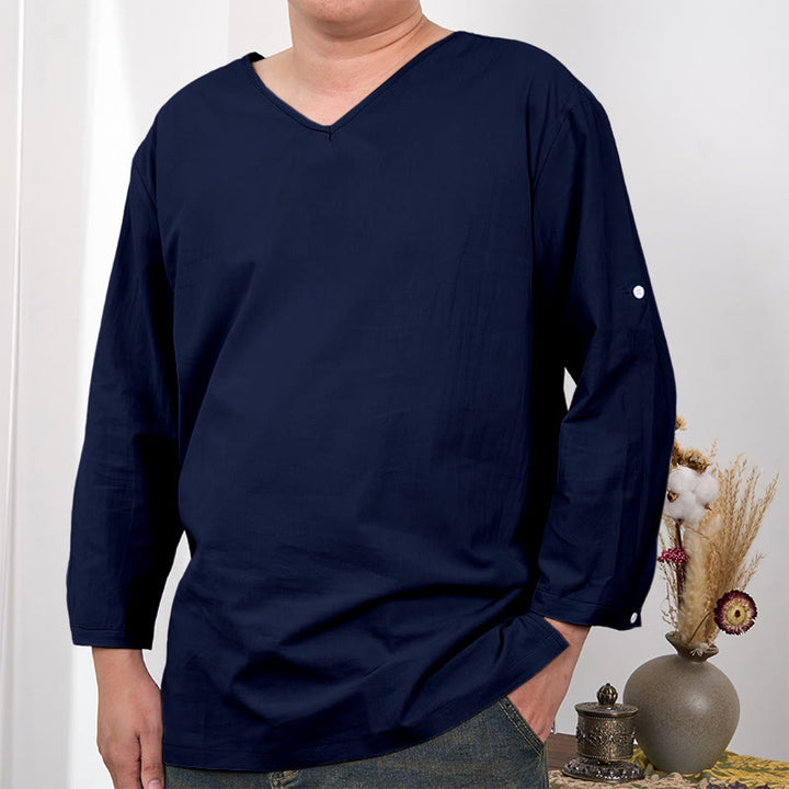 Buddha Stones Solid Color Three Quarter Sleeve Men's T-shirt - SteelBlue - US/UK/AU48,EU58 (4XL) - image 6