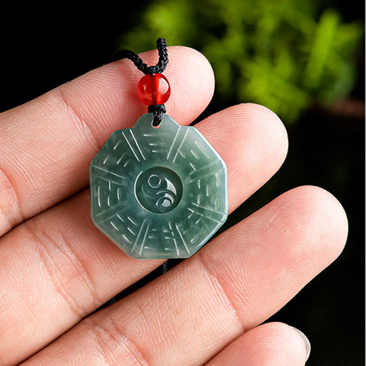 Buddha Stones Natural Jade FengShui Bagua Yin Yang Prosperity Necklace Pendant - image 5