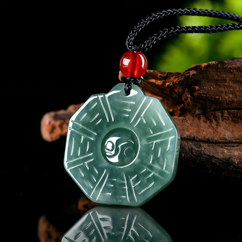 Buddha Stones Natural Jade FengShui Bagua Yin Yang Prosperity Necklace Pendant - image 2