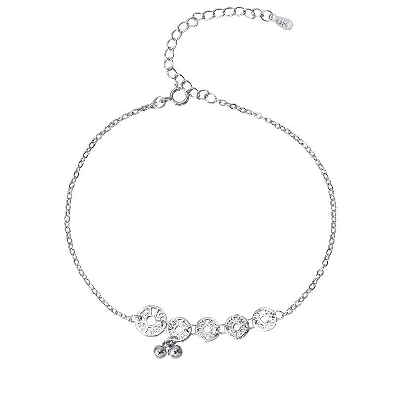 Buddha Stones 925 Sterling Silver Copper Coins Bells Protection Metal Anklet - image 12