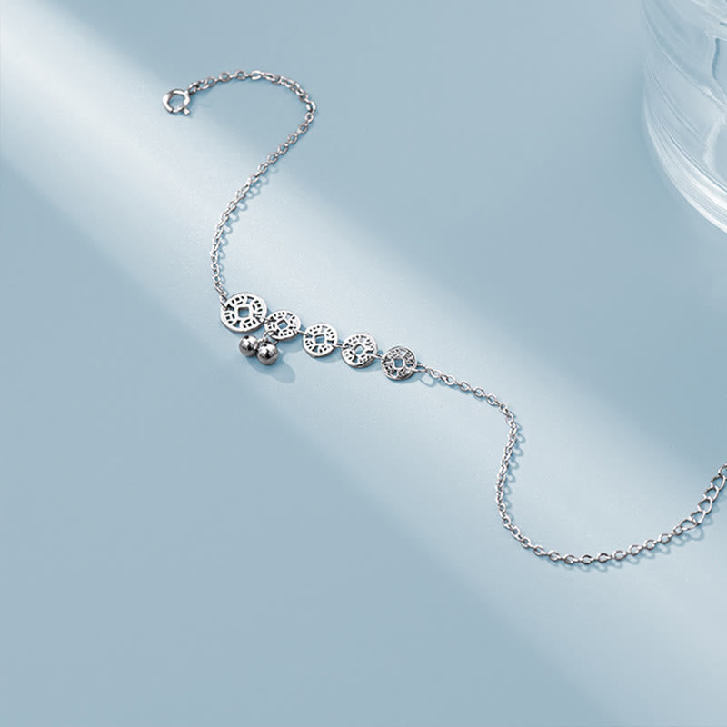 Buddha Stones 925 Sterling Silver Copper Coins Bells Protection Metal Anklet - image 6