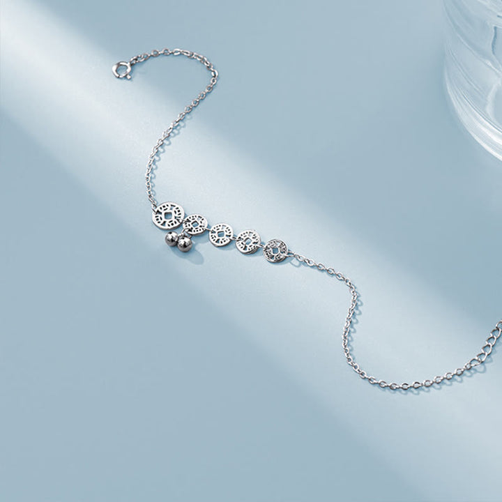 Buddha Stones 925 Sterling Silver Copper Coins Bells Protection Metal Anklet - image 6