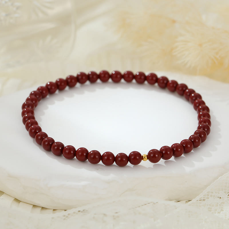 Buddha Stones 925 Sterling Silver Cinnabar Beads Blessing Anklet