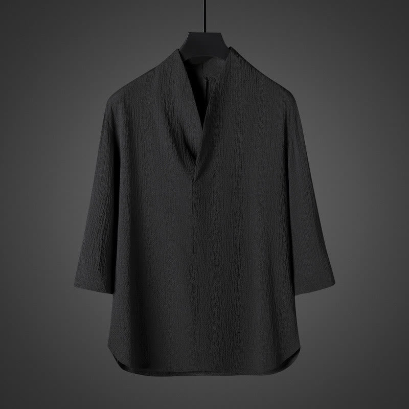 Buddha Stones Casual V-Neck Three Quarter Sleeve Men's Shirt - Black - US/UK/AU46,EU56 (5XL) - image 6