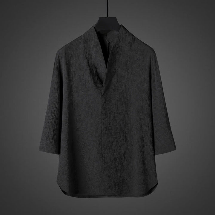 Buddha Stones Casual V-Neck Three Quarter Sleeve Men's Shirt - Black - US/UK/AU46,EU56 (5XL) - image 6