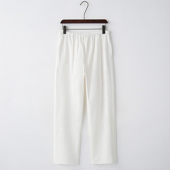 Buddha Stones Men's Solid Color Cotton Linen Casual Drawstring Pants With Pockets - White - US/UK/AU44,EU54 (4XL)  - image 10