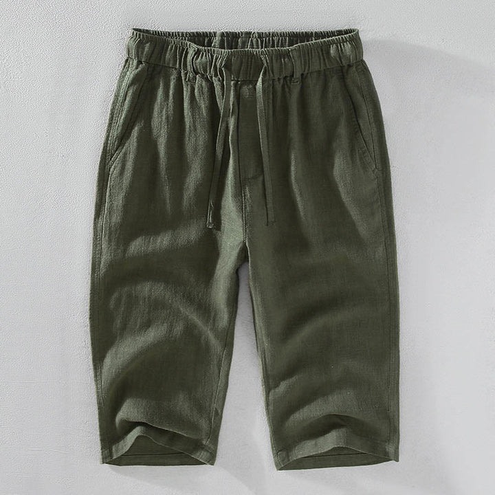 Buddha Stones Men's Solid Color Ramie Linen Drawstring Cropped Pants With Pockets - DarkSeaGreen - US/UK/AU42,EU52 (3XL)  - image 14