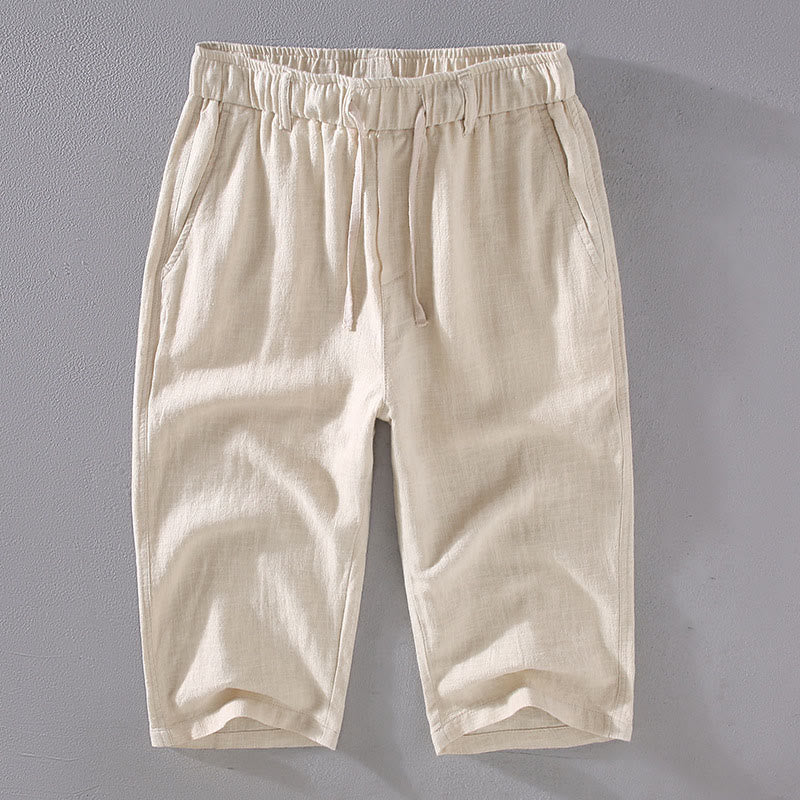 Buddha Stones Men's Solid Color Ramie Linen Drawstring Cropped Pants With Pockets - Linen - US/UK/AU42,EU52 (3XL)  - image 1