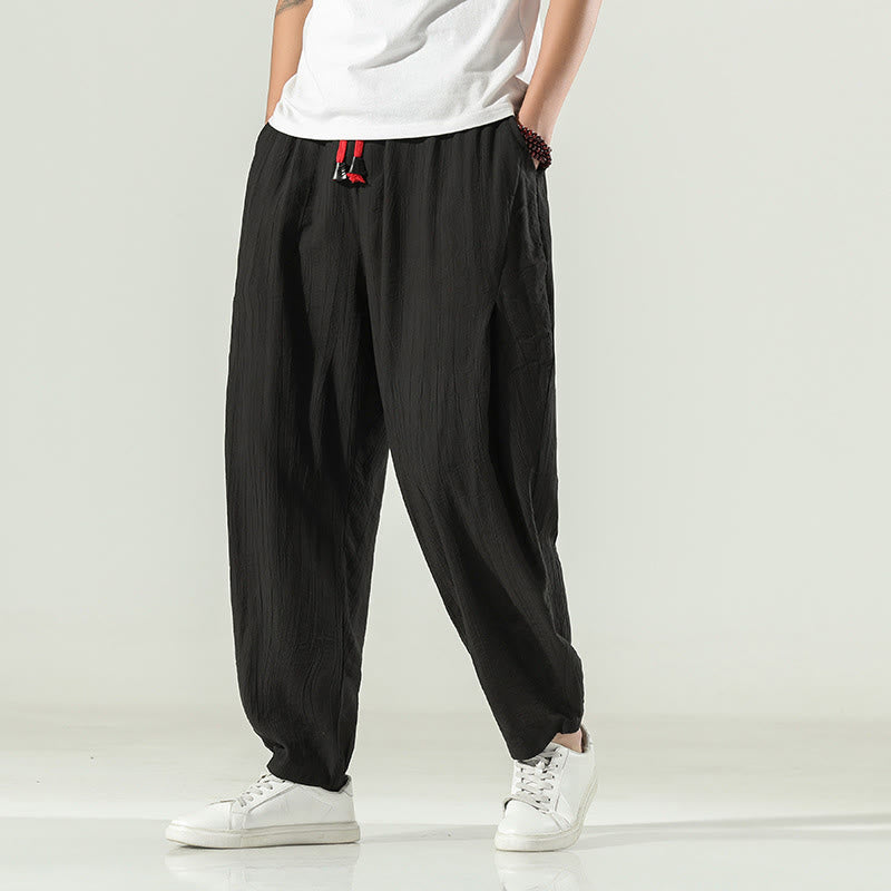 Buddha Stones Cotton Men's Drawstring Harem Pants With Pockets - Black - US/UK/AU46,EU56 (5XL) - image 16