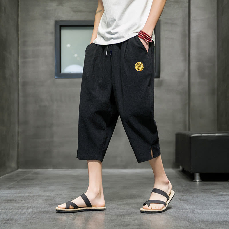 Buddha Stones Summer Men's Linen Drawstring Cropped Pants With Pockets - Black - US/UK/AU44,EU54 (5XL) - image 10