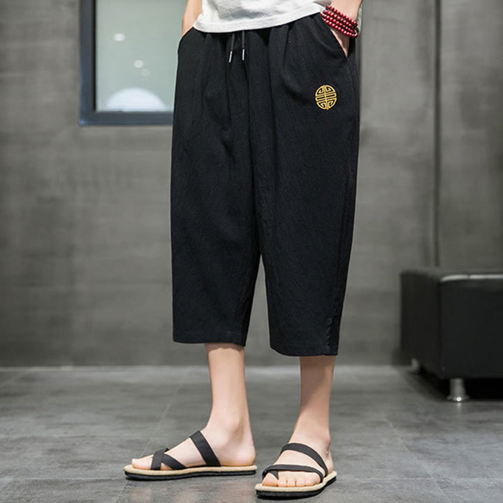 Buddha Stones Summer Men's Linen Drawstring Cropped Pants With Pockets - image 15