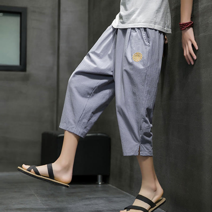 Buddha Stones Summer Men's Linen Drawstring Cropped Pants With Pockets - image 24