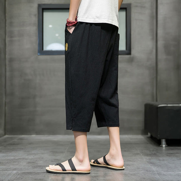 Buddha Stones Summer Men's Linen Drawstring Cropped Pants With Pockets - image 12