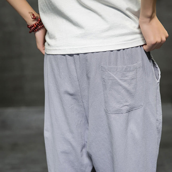 Buddha Stones Summer Men's Linen Drawstring Cropped Pants With Pockets - image 28