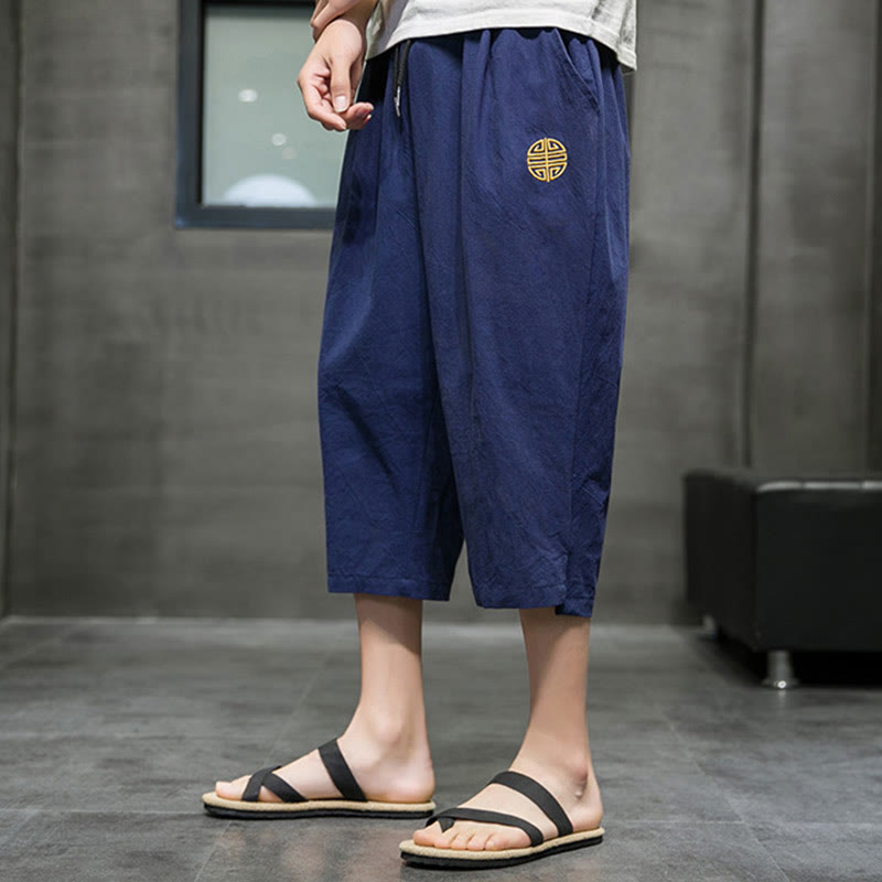 Buddha Stones Summer Men's Linen Drawstring Cropped Pants With Pockets - image 7