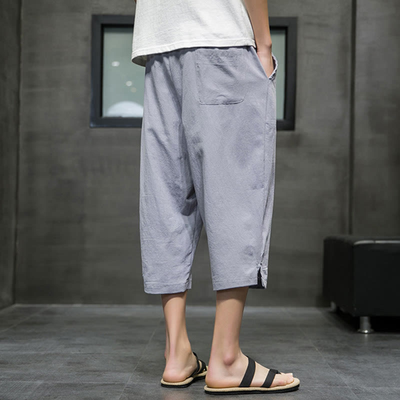 Buddha Stones Summer Men's Linen Drawstring Cropped Pants With Pockets - image 20